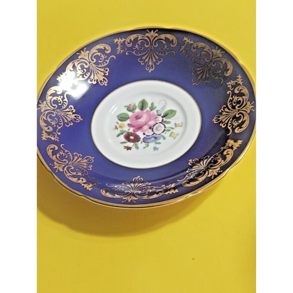 Vintage Paragon Bone China Cobalt Wide Mouth Teacup and Saucer Floral England - Picture 6 of 12